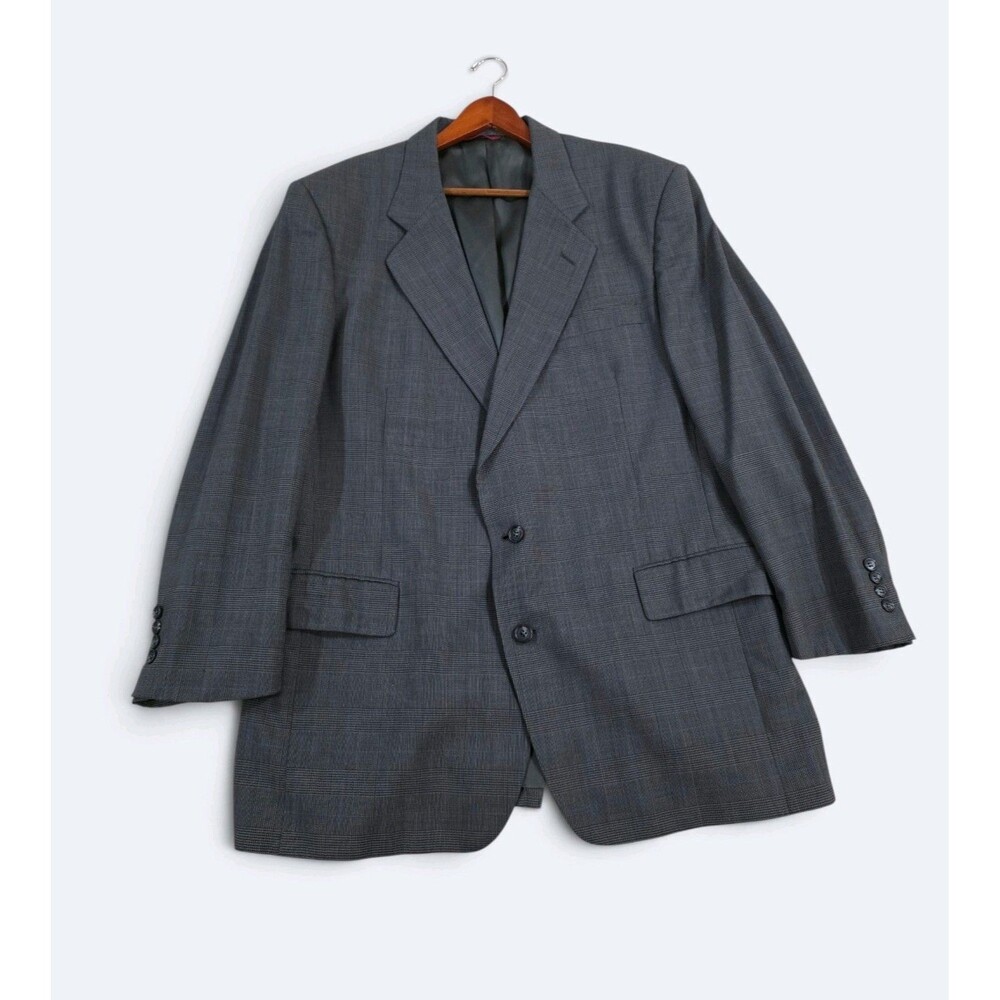 Jos A Bank Men 42R Glen Plaid Blazer Grey 100% Pure Wool 2 Button Sport Coat